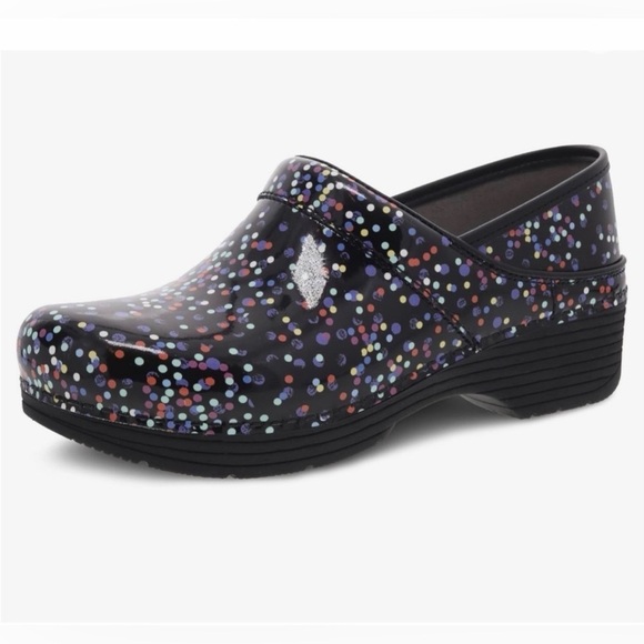 Dansko Shoes - Dansko LT Pro Patent Confetti polka dot slip on clogs black multi color size 38